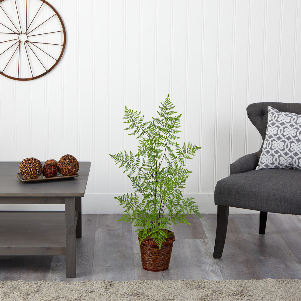 3' Ruffle Fern Artificial Tree, Basket