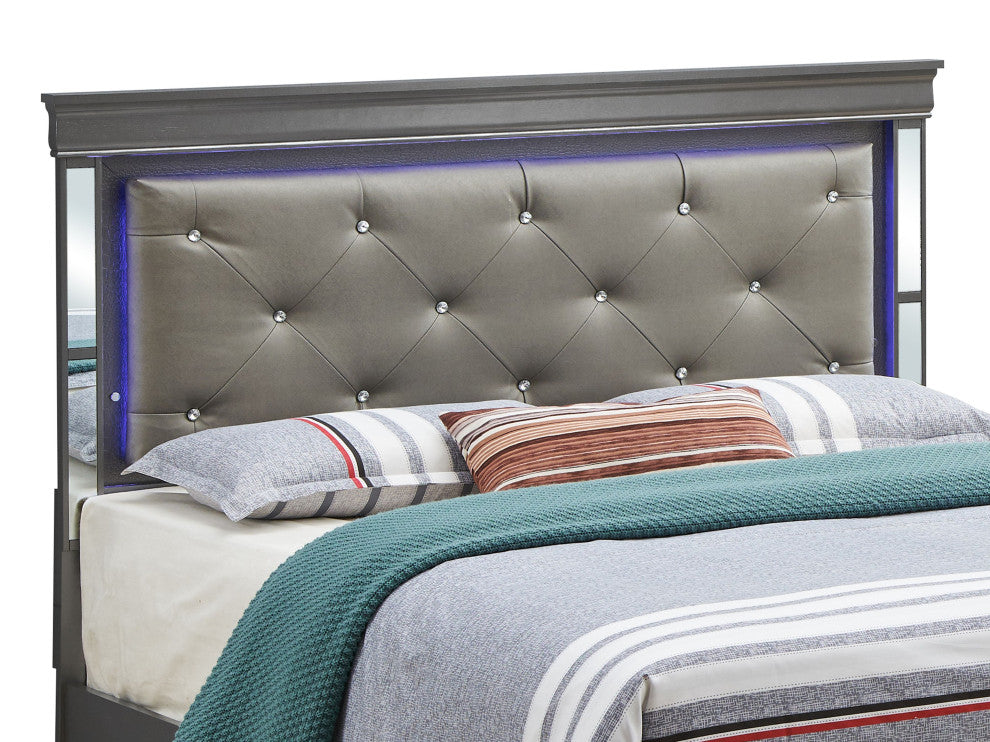Verona LED Panel Bedframe, Charcoal, Queen