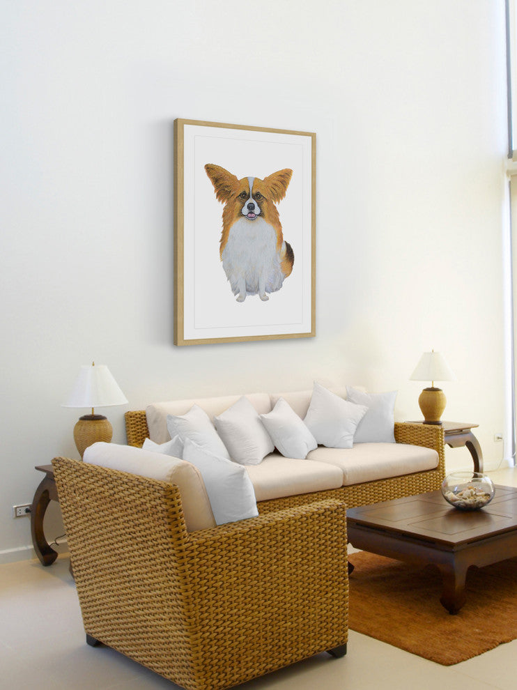 "Papillon Pomeranian" Framed Painting Print, 20"x30"