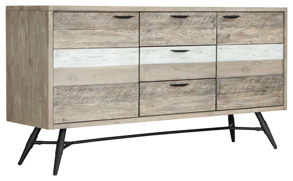 Benzara BM282045 Acacia Wood Sideboard Buffet Console Cabinet, 3 Drawers, Brown