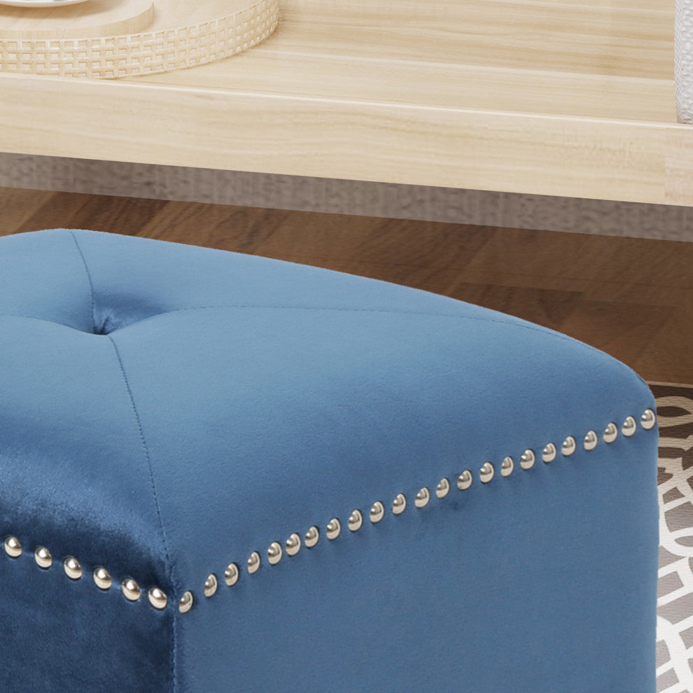GDF Studio Allen Glam Velvet Ottoman, Cobalt