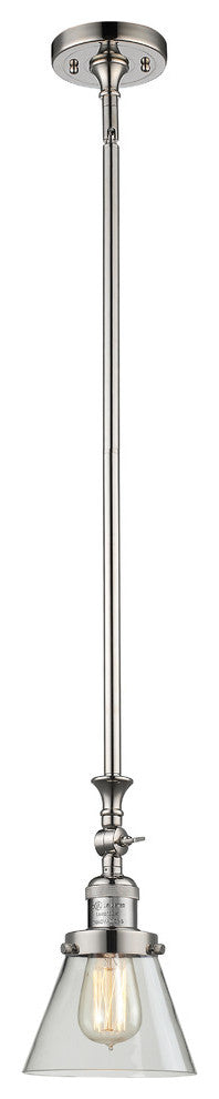 1-Light Small Cone 6" Pendant, Polished Nickel, Glass: Clear