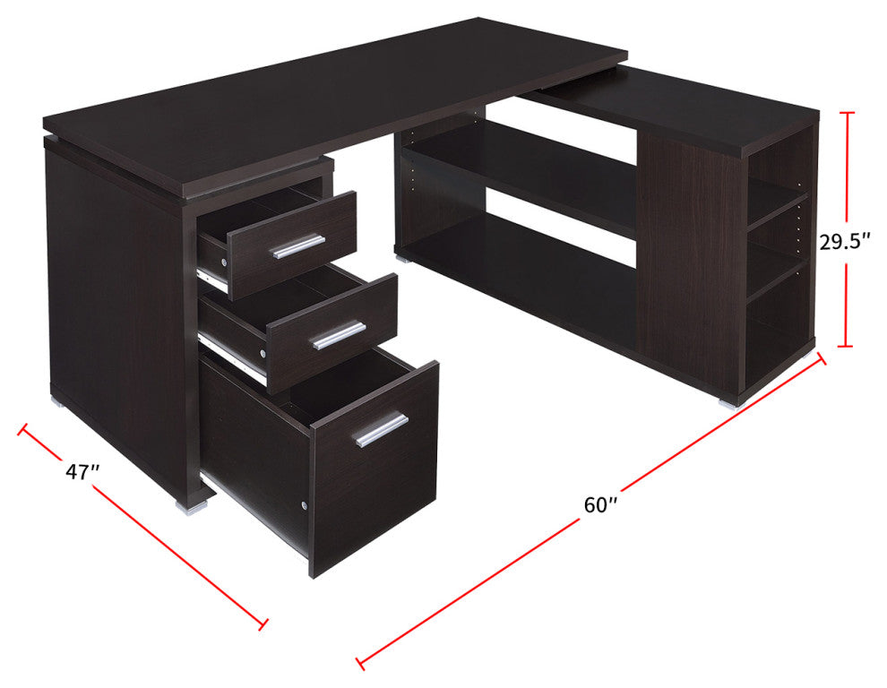 L-Shape Office Desk With Drawers and Shelves, White