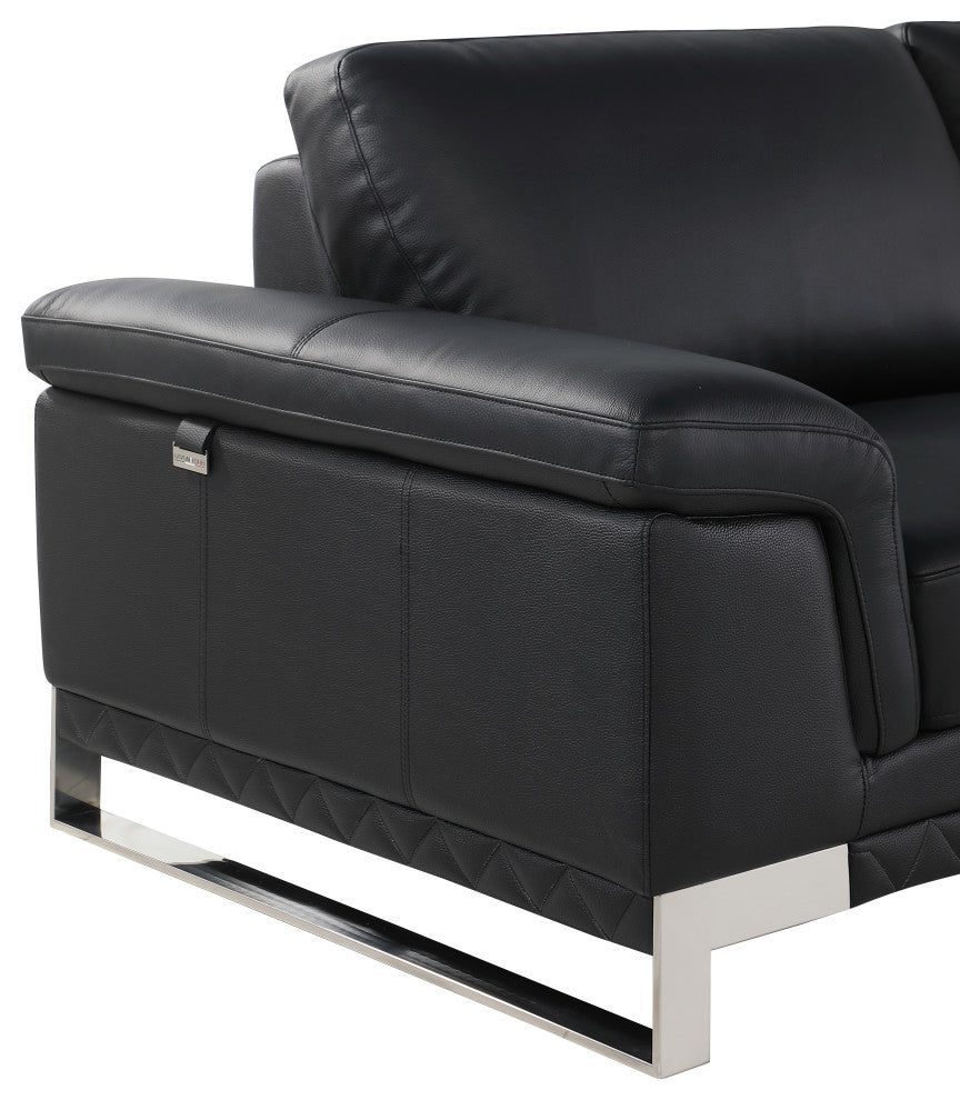 Naples Contemporary Genuine Italian Leather Sofa Black