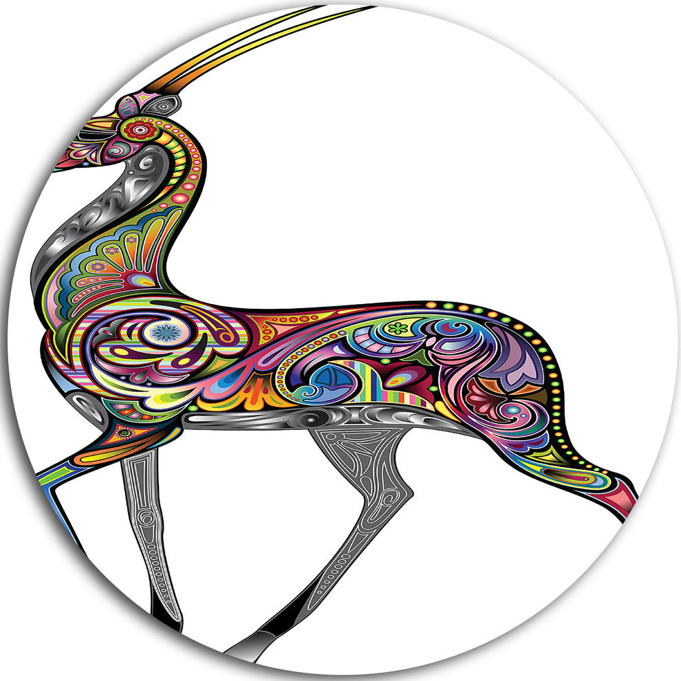 Colorful Antelope, Animal Digital Art Large Disc Metal Wall Art, 23"