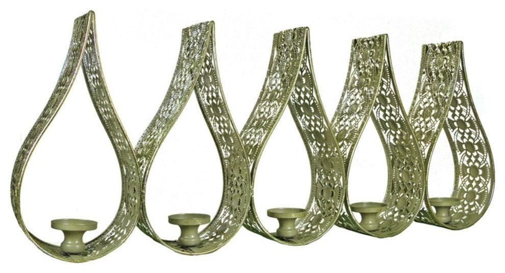 Metal Candle Holder In An Array, With 5 Holders, Beige