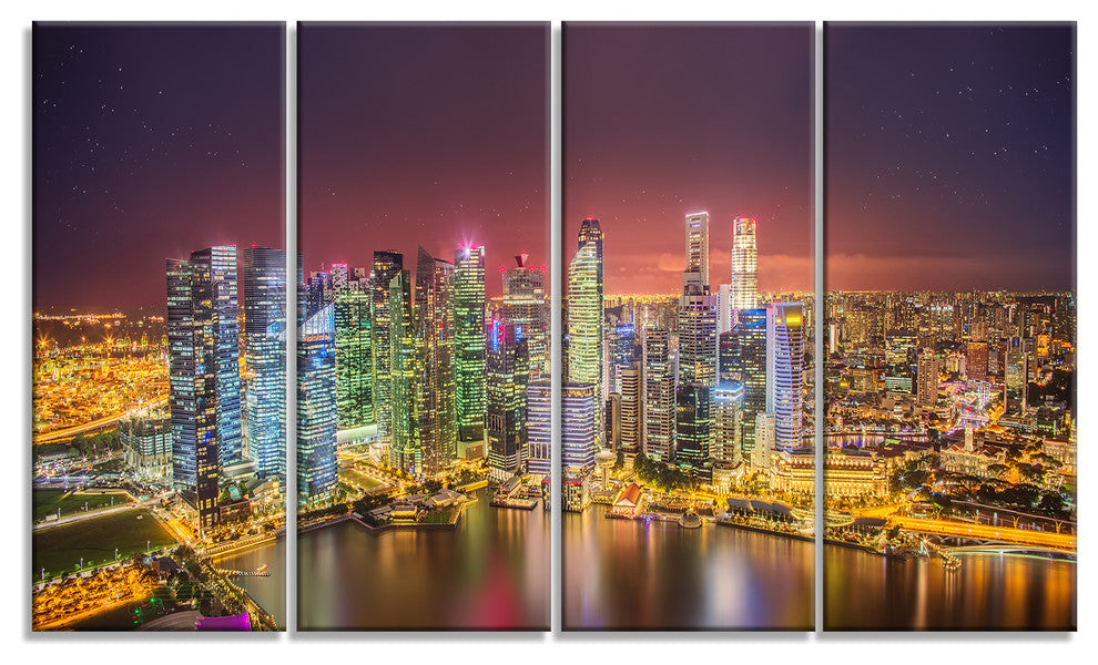 "Singapore Skyline View of Marina Bay" Canvas Print48"x28", 4-Panels