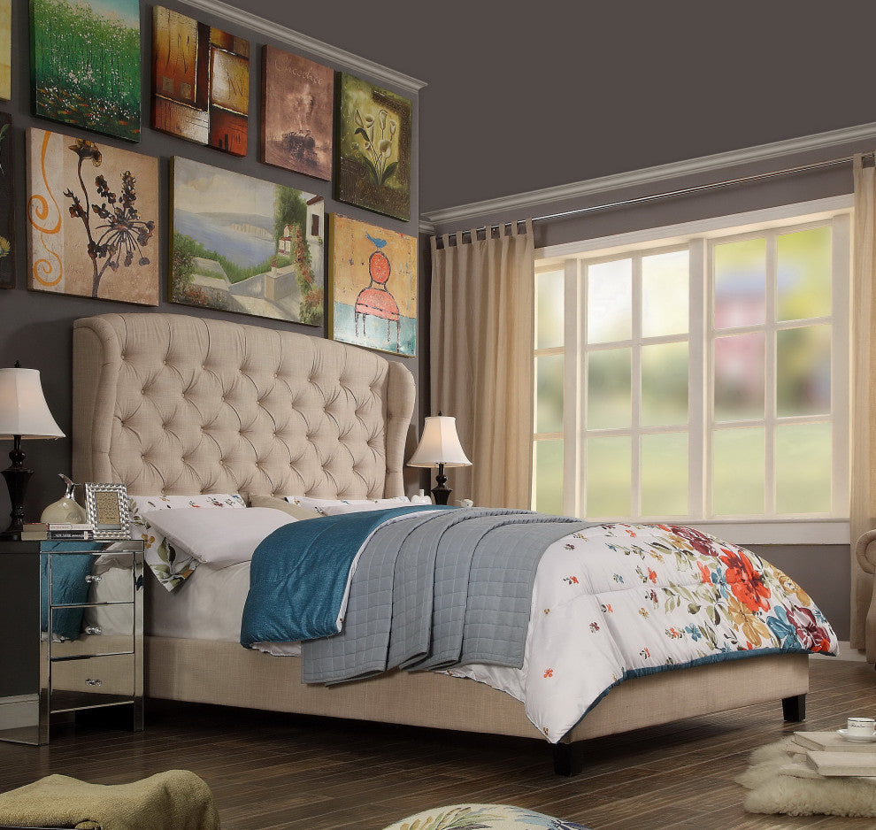 Felisa Upholstered Panel Bed, Beige, Twin