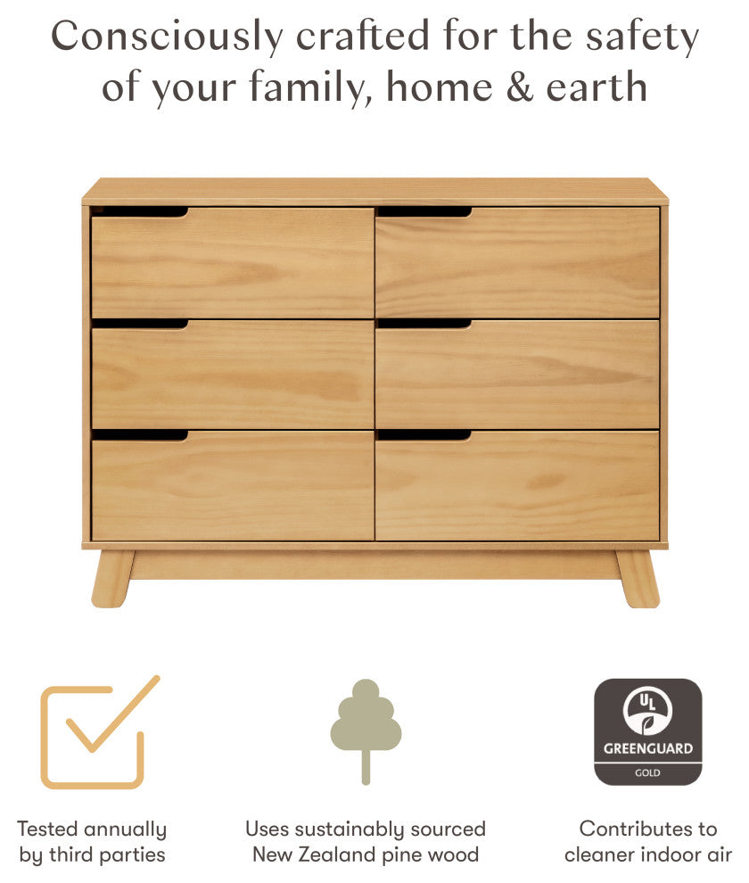 Hudson 6-Drawer Assembled Double Dresser, Honey