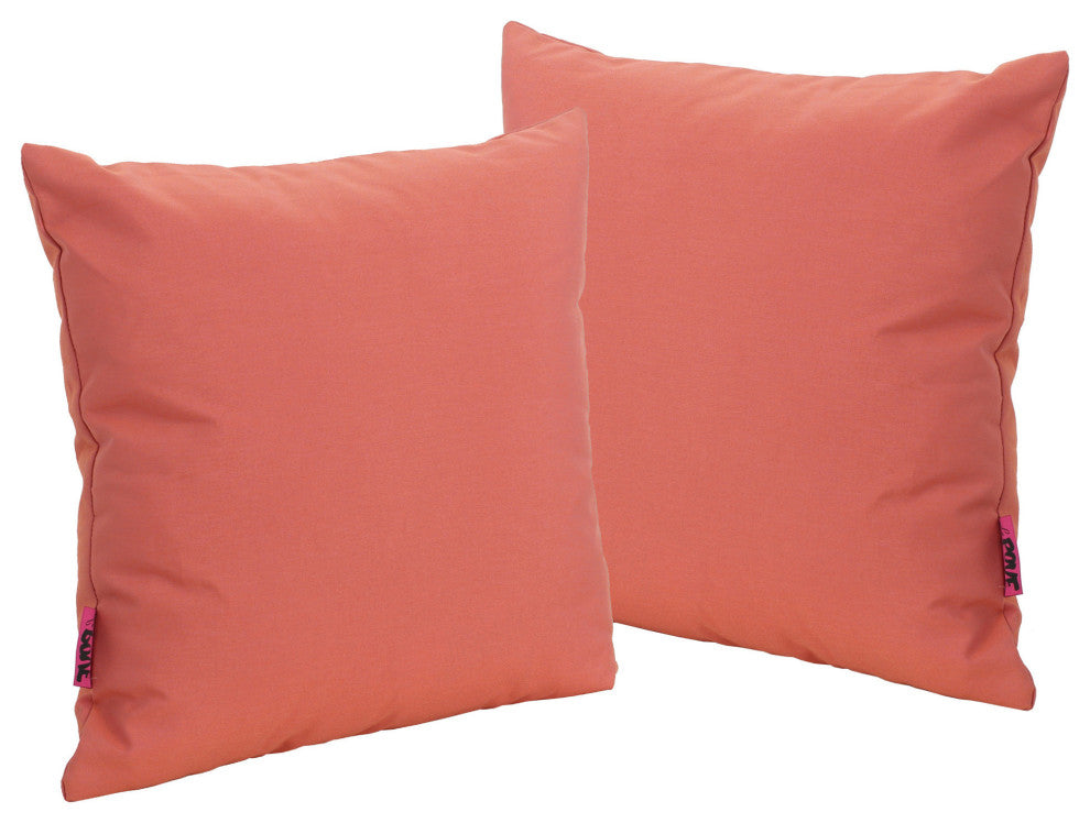 GDF Studio Coronado Outdoor Water Resistant Square Throw Pillow, Coral, Set of 2