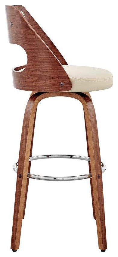 Julius 30" Cream Faux Leather and Walnut Wood Bar Stool