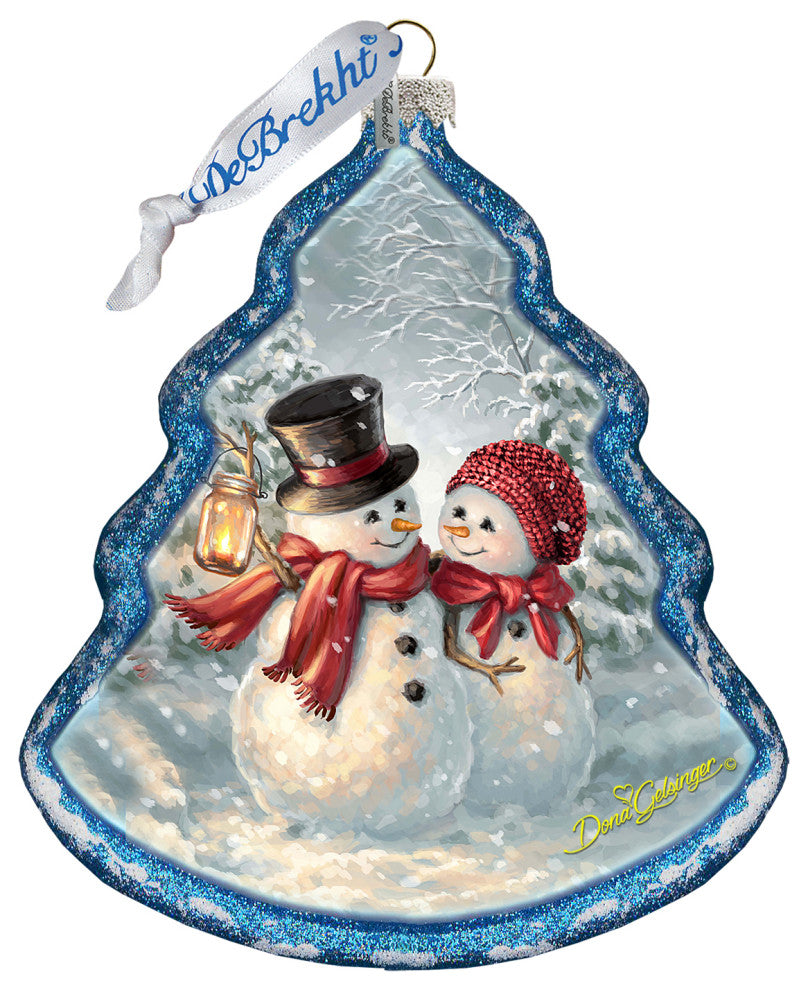 Snow Couple Glass Ornament