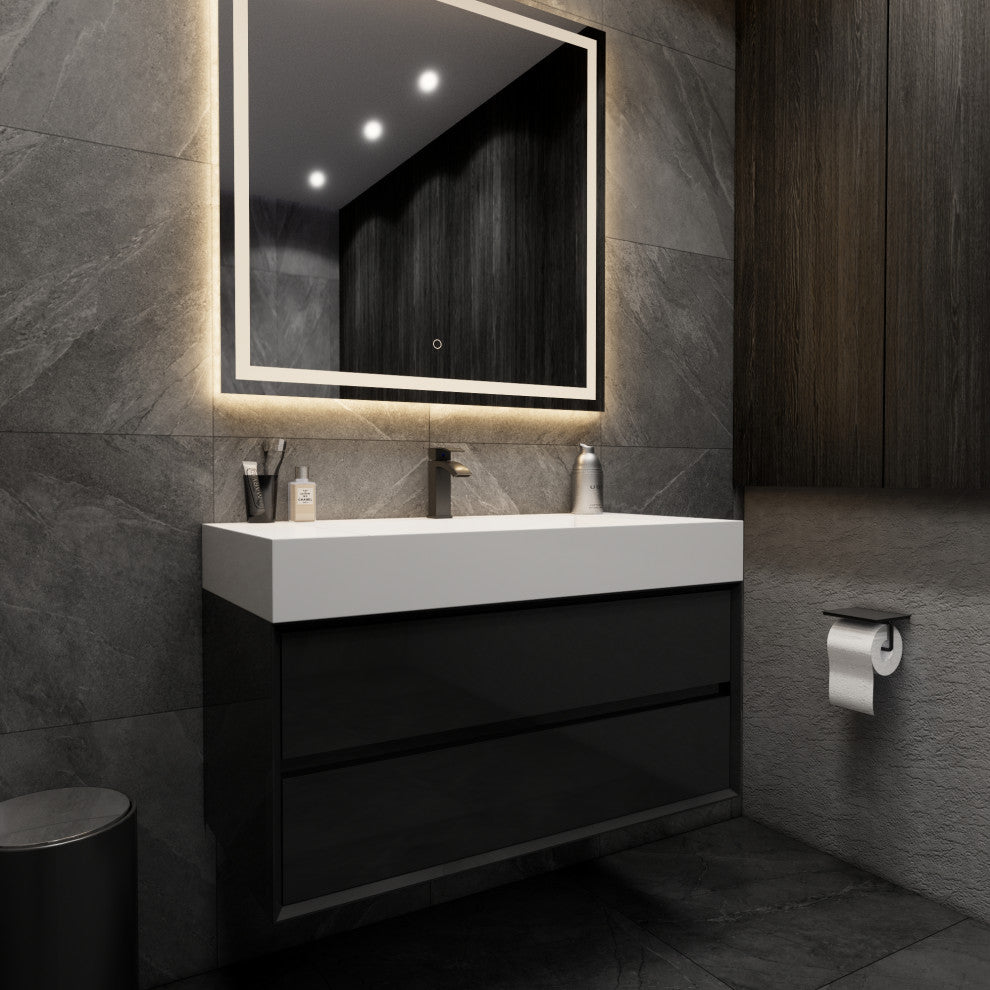MAX 42" Floating Bath Vanity With Acrylic Sink, Gloss Black