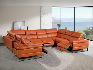 Antonio Italian Leather 8-Piece U-Shaped Power Reclining Sectional, Camel