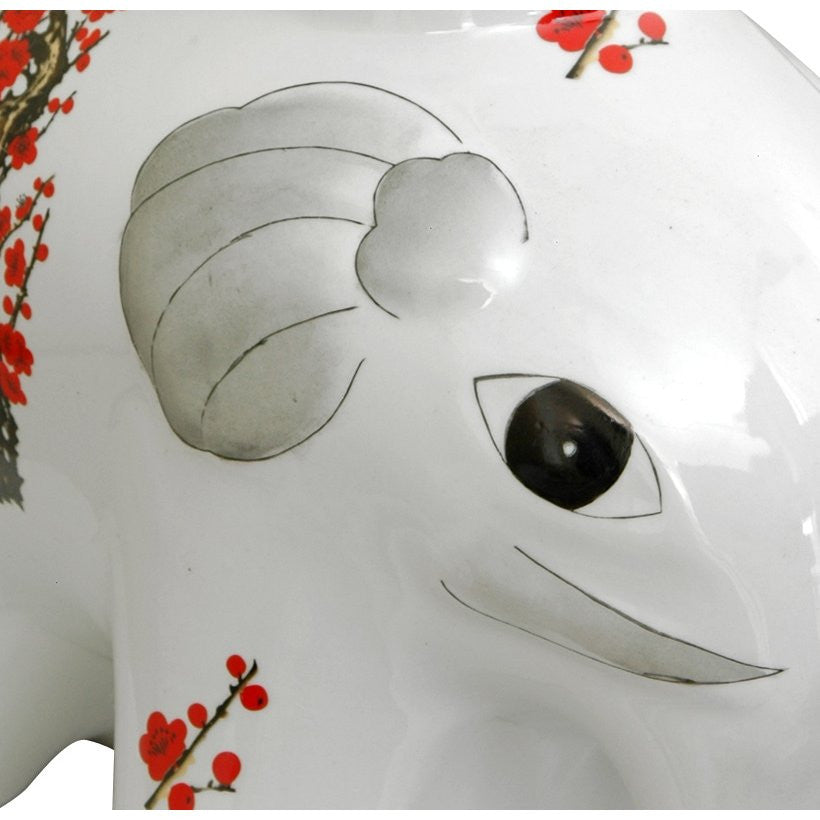 14" Cherry Blossom Porcelain Elephant Stool
