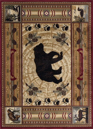 Black Bear Novelty Lodge Pattern Red Rectangle Area Rug, 4'x5'