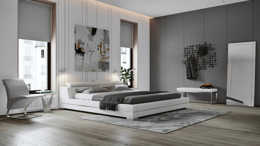 Hera White Leather Platform Bed, King