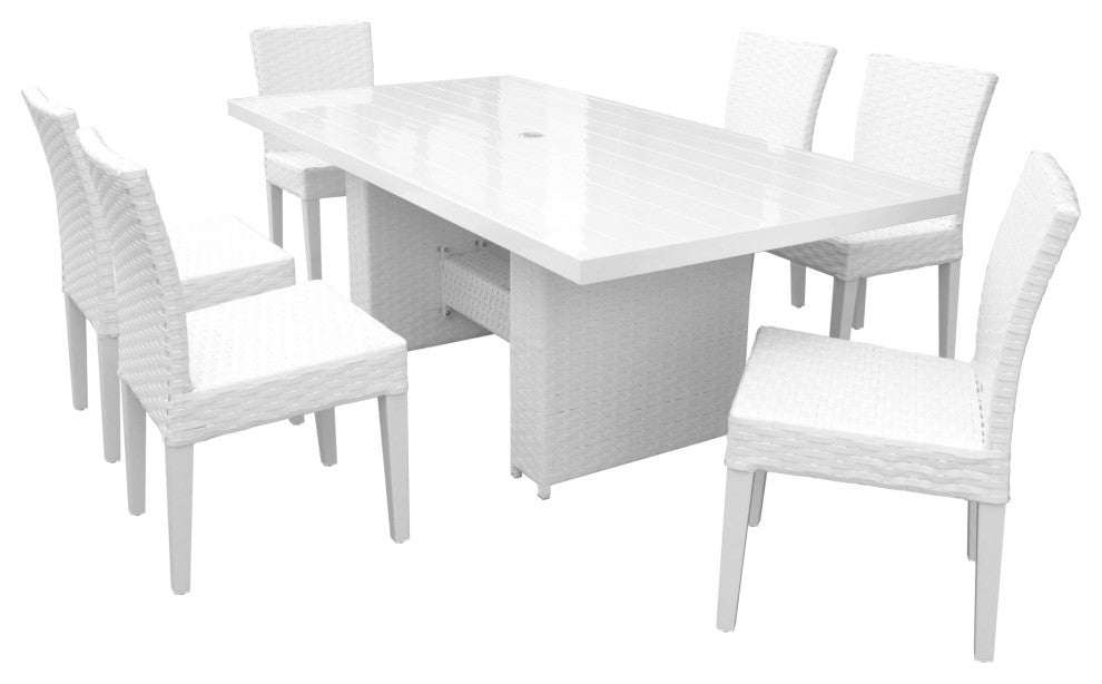 Miami Rectangular Outdoor Patio Dining Table with 6 Armless Chairs Sail White