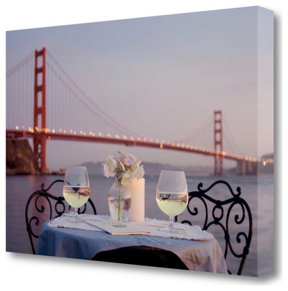 Romantic Wine Night For Two Golden Gate Bridge 2 Giclee Wrap Canvas Wall Art