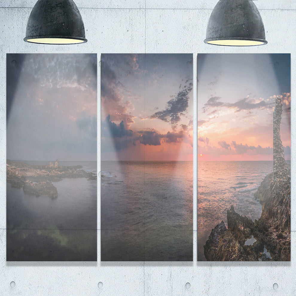 "Ancient Ruins and Beach Panorama" Metal Wall Art, 3 Panels, 36"x28"
