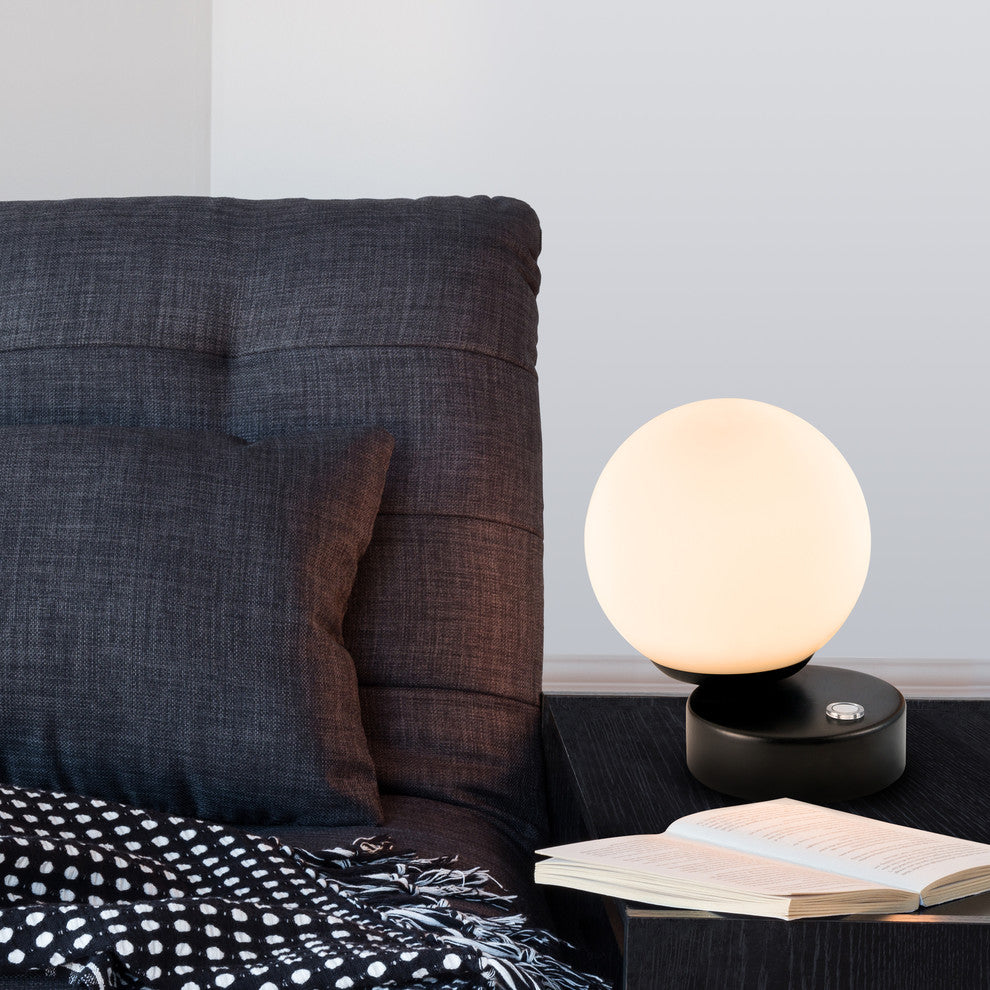 6" Height Integrated LED Table Lamp, Black With Glass Shade