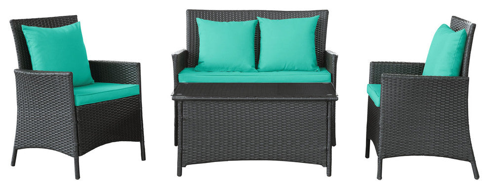 Espresso Turquoise Flourish 4-Piece Outdoor Patio Sofa Set
