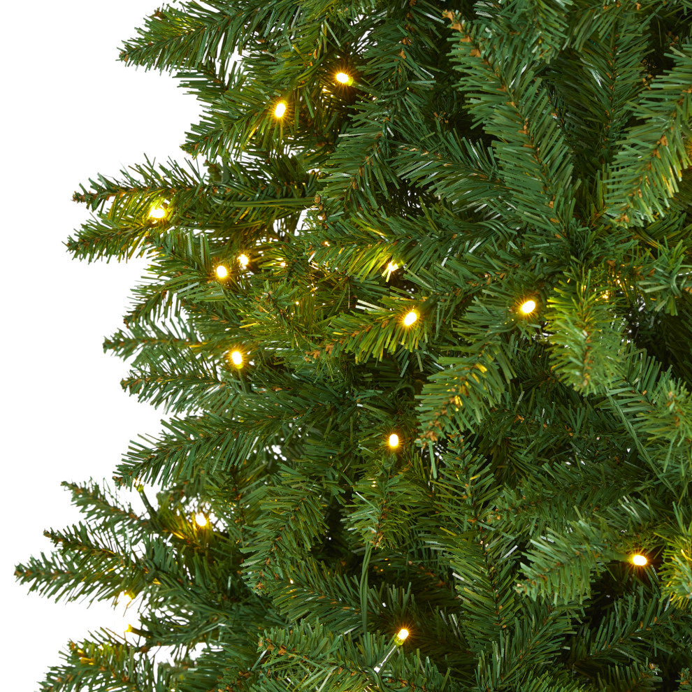 9' Slim Green Mountain Pine Artificial Christmas Tree With 600 Clear LED Lights