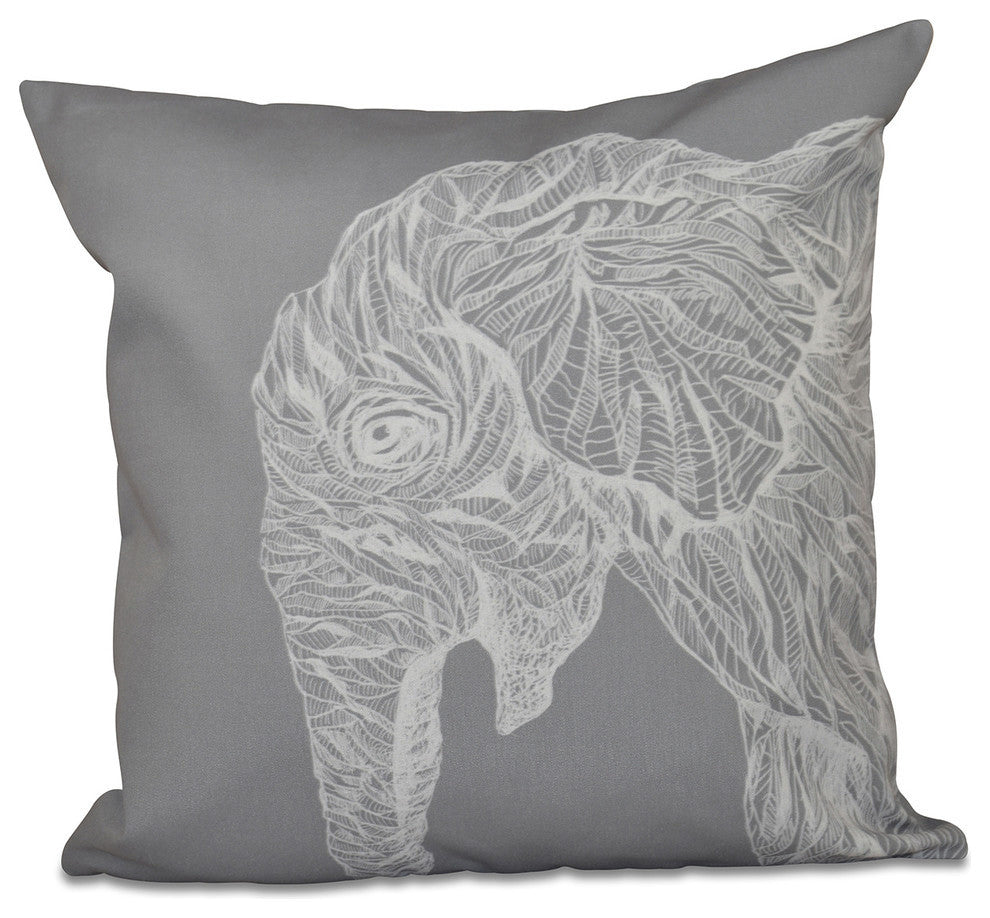 El Elefante Animal Print Pillow, Classic Gray, 16"x16"