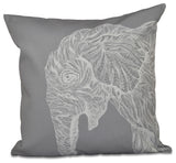 El Elefante Animal Print Pillow, Classic Gray, 16"x16"