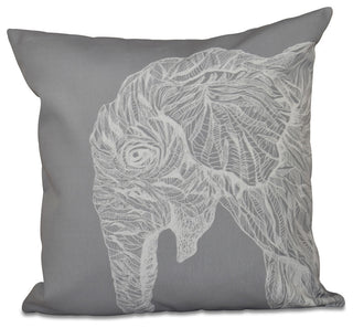 El Elefante Animal Print Pillow, Classic Gray, 16"x16"