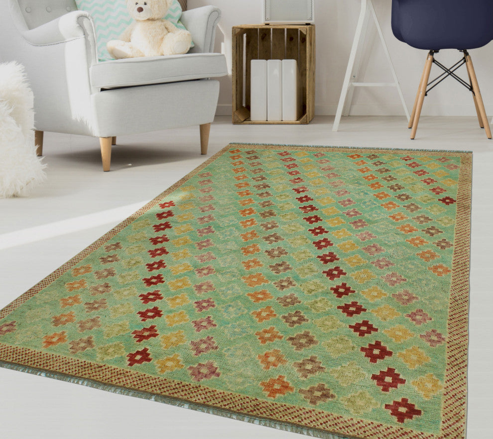 Balochi Beric Light Green/Gold Rug, 4'9x6'6