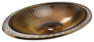 Olive Tempered Glass Oval Vessel Bathroom Sink, Gold