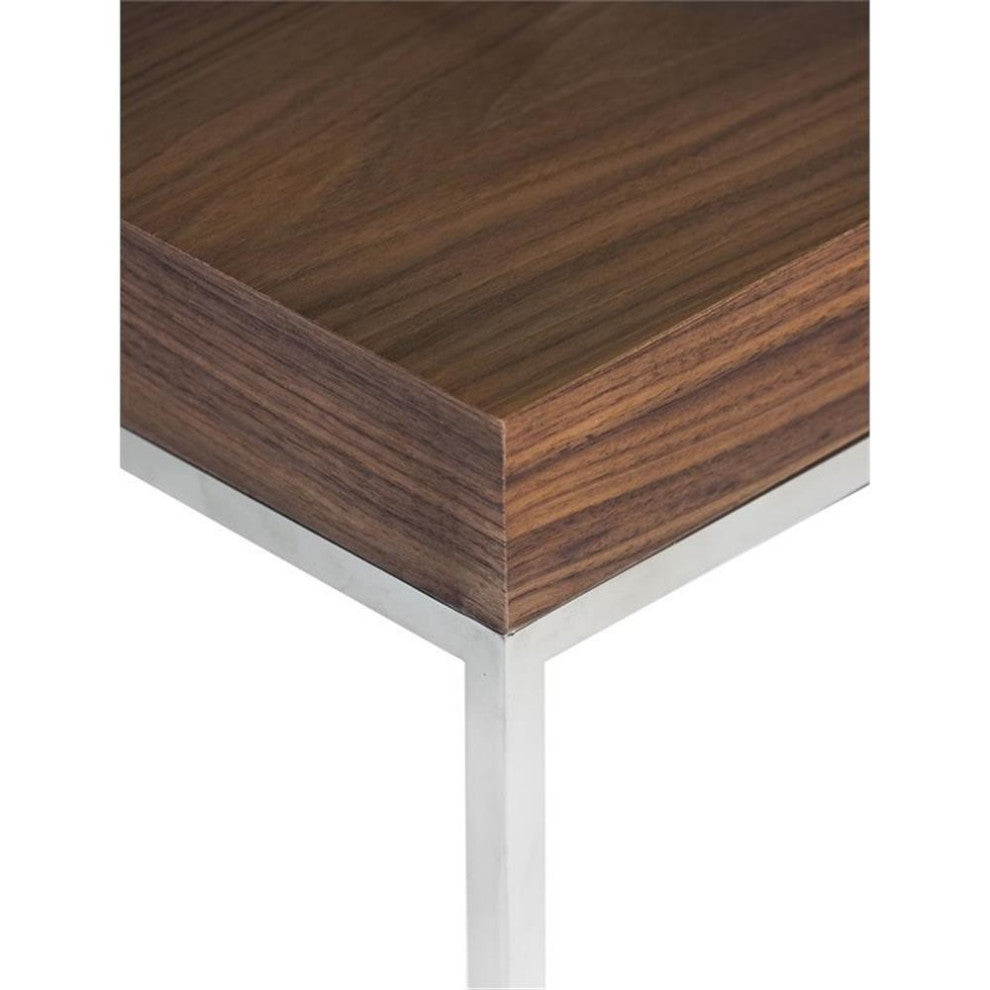 Pangea Home Fred Modern Wood Veneer & High Polished Steel Side Table in Walnut