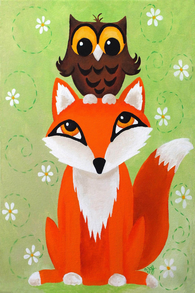 Marmont Hill, "Owl on Fox" by Nicola Joyner Painting on Wrapped Canvas, 12x18