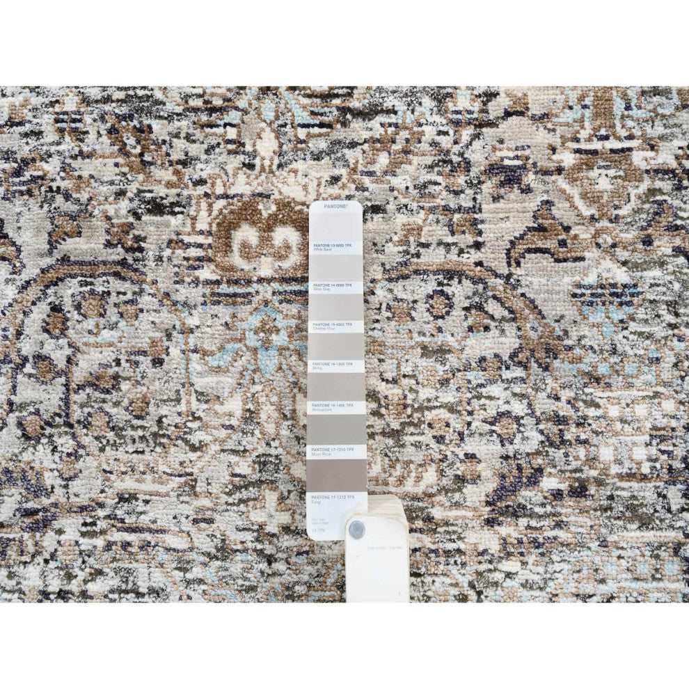 Gray, Hand Knotted Modern Persian Silk With Wool XL Runner Rug, 2'6"x20'0"