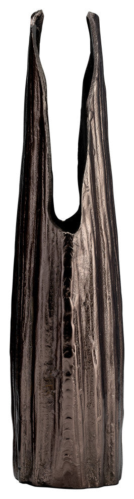Metal, 20"H, Abstract Ridged Vase, Black Nickel