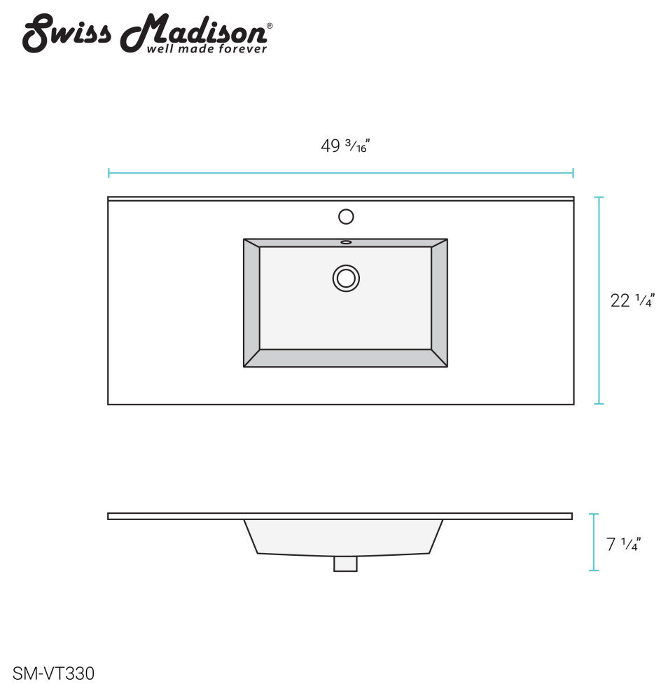 Voltaire 49" Vanity Top Sink with Single Faucet Hole