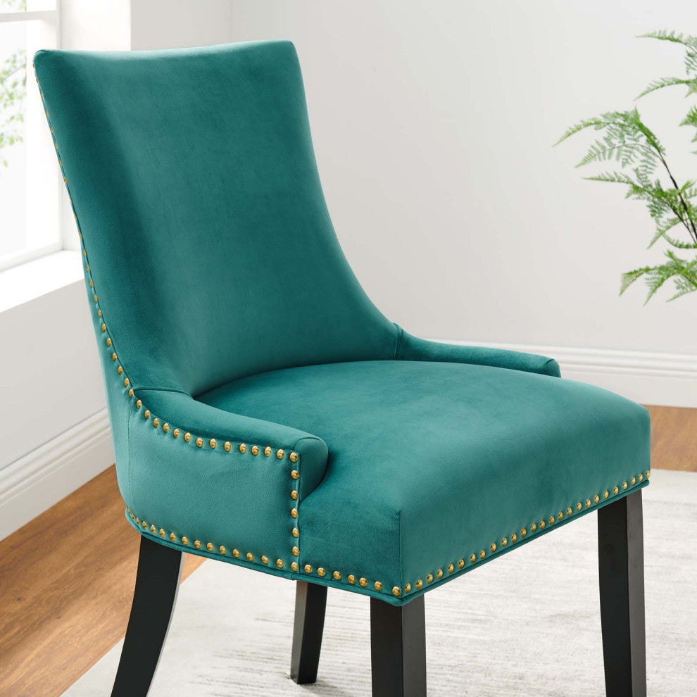 Dining Chair, Nailhead, Set of 2, Teal Blue, Velvet, Modern, Bistro Hospitality