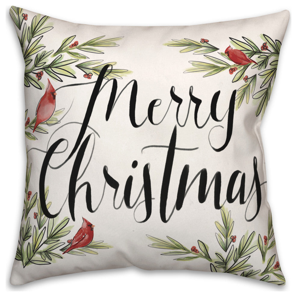 Merry Christmas Cardinals 16x16 Spun Poly Pillow