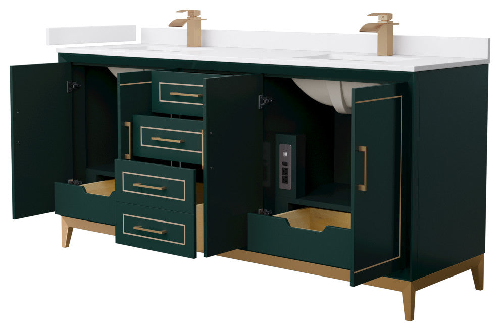 Marlena 72" Green Double Vanity, Cultured Top, Bronze Trim