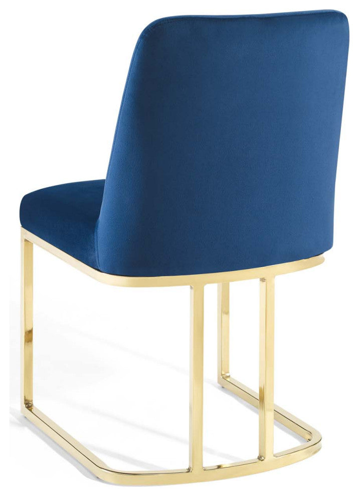 Side Dining Chair, Velvet, Metal, Gold Blue Navy, Modern, Cafe Bistro Restaurant