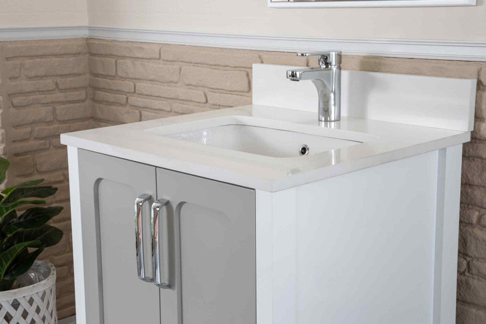 Florin Collection 24" Bathroom Vanity With Sink, Mirror, Countertop, Gray