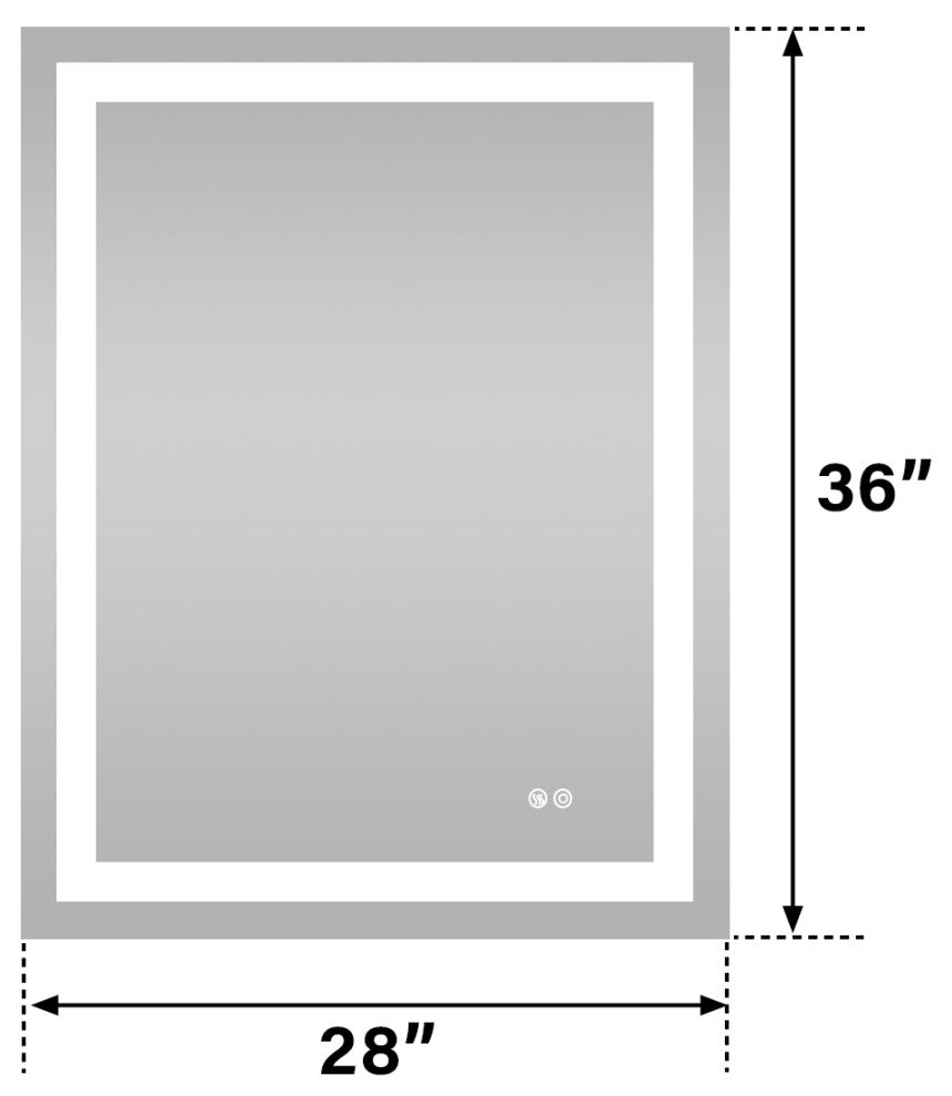 Frameless LED Bathroom Vanity Mirror With Defogger Dimmer, 28"x36"