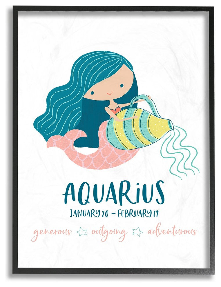 The Kids Room Fun Modern Zodiac Aquarius Mermaid Framed Giclee Art, 16"x20"