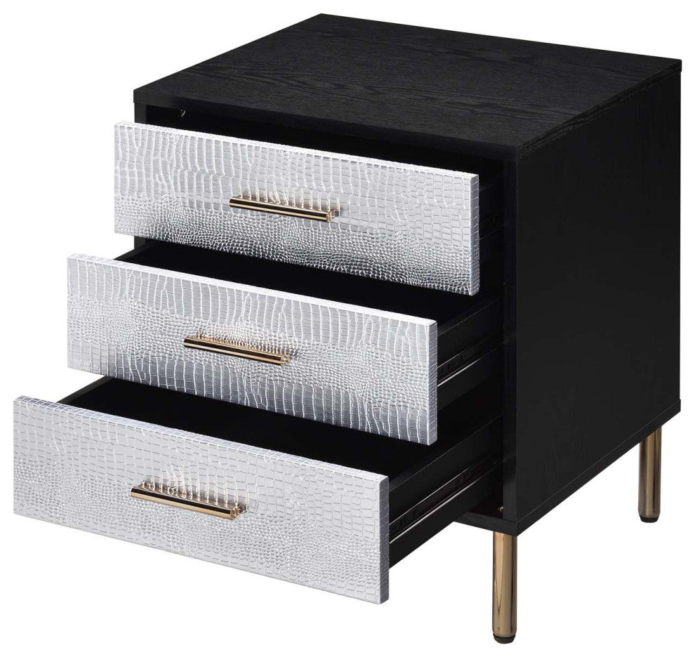 Acme Myles Nightstand Black Silver and Gold Finish