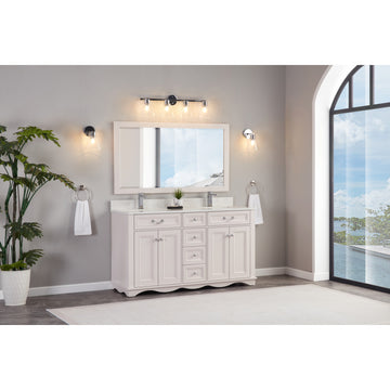 Legion Furniture WS2512 Series Bathroom Sink Vanity, Dreamy White, 60", Artificial Stone Top, Double Sink