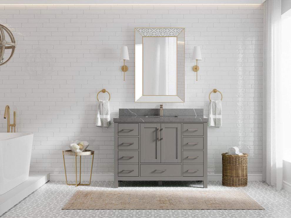 Malibu 48 Single Sink Bath Vanity in Elephant Skin Gray 2" Piatra Gray