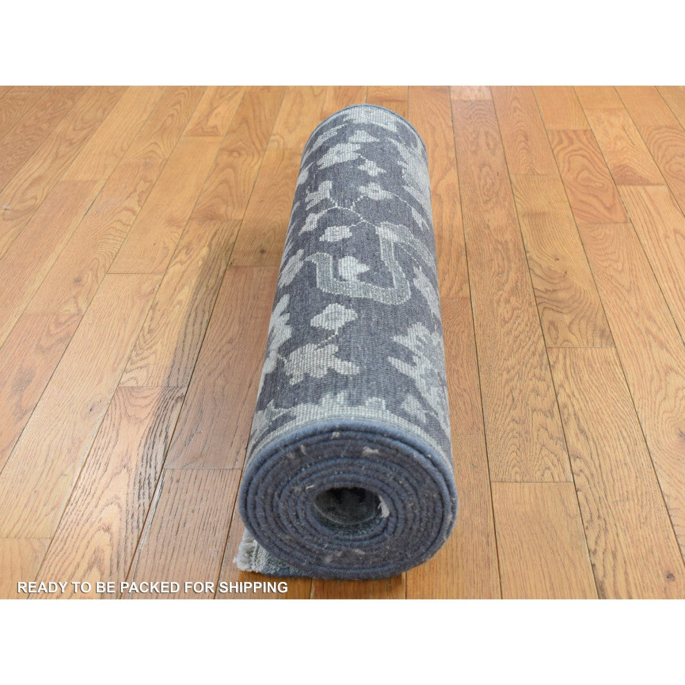 Nevada Gray Hand Knotted Oushak Influence Silk With Wool Runner Rug 2'6"x11'10"