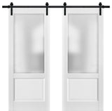 Double Barn Doors 64x80 & 13FT Hardware|Lucia 22 Matte White & Glass |Wood Panel