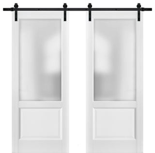 Double Barn Doors 64x80 & 13FT Hardware|Lucia 22 Matte White & Glass |Wood Panel